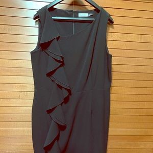 Calvin Klein Black Knee Length Dress with Ruffle